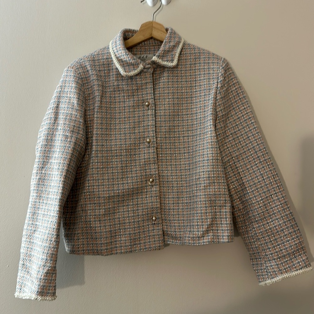 Tweed Jacket & Shorts Two Piece Set Pink Blue Boucle Suit